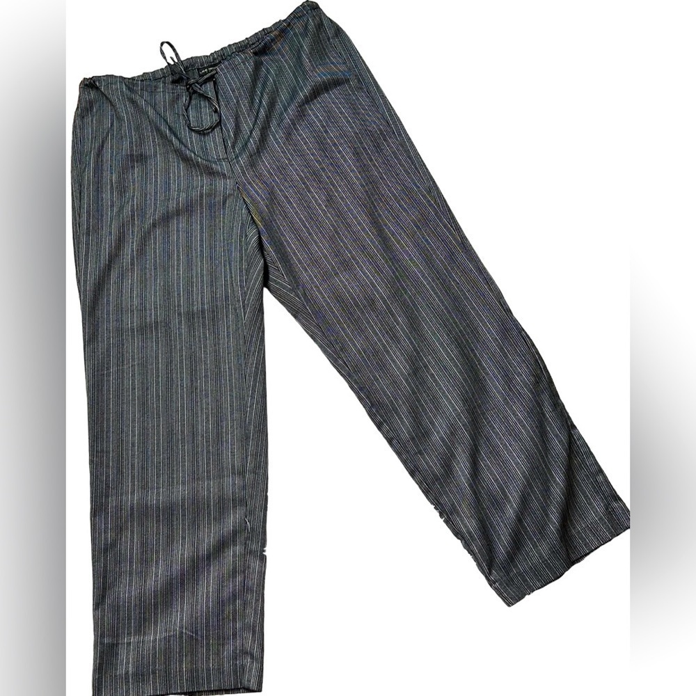 LANE BRYANT Black/Gray Striped Drawstring High Rise, Wide Leg Pants,18/20W, EUC.